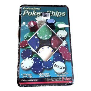 Trademark Professional Poker Chip Set Casino Dealer Texas Hold'Em 100 Chips NEW